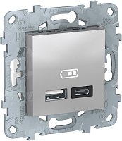 Розетка USB тип A+С без рамки Schneider Electric Unica New 2-м. 2400мА алюминий